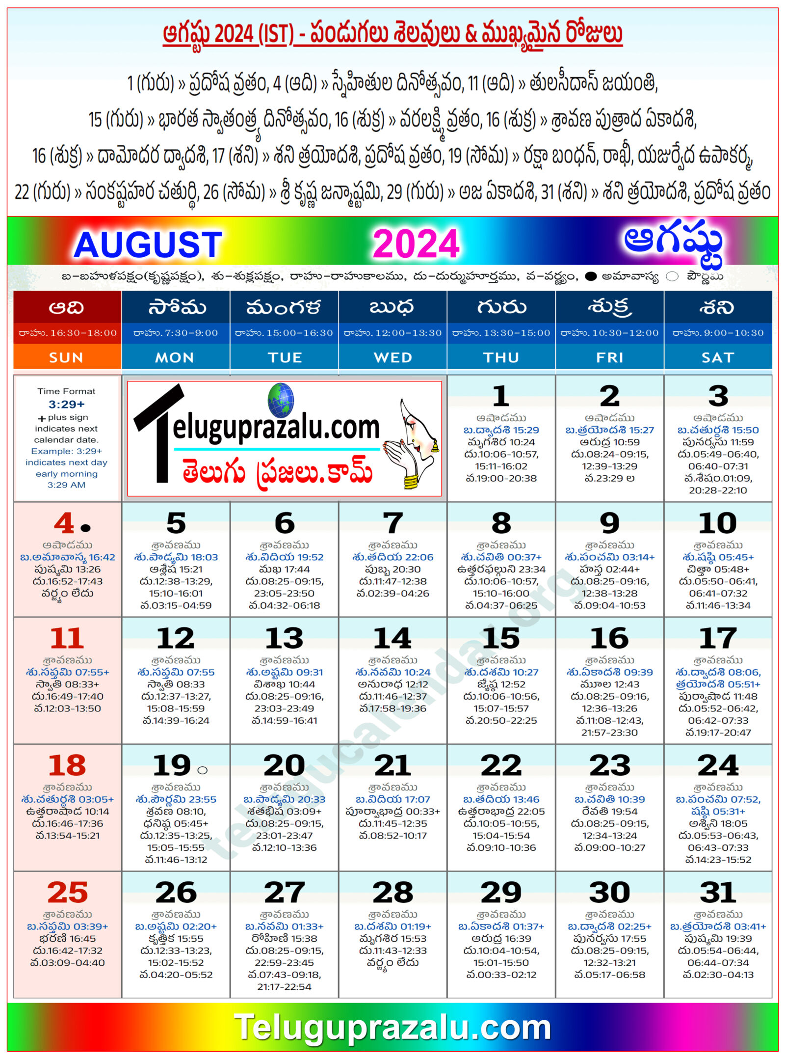 Telugu Calendar August 2024