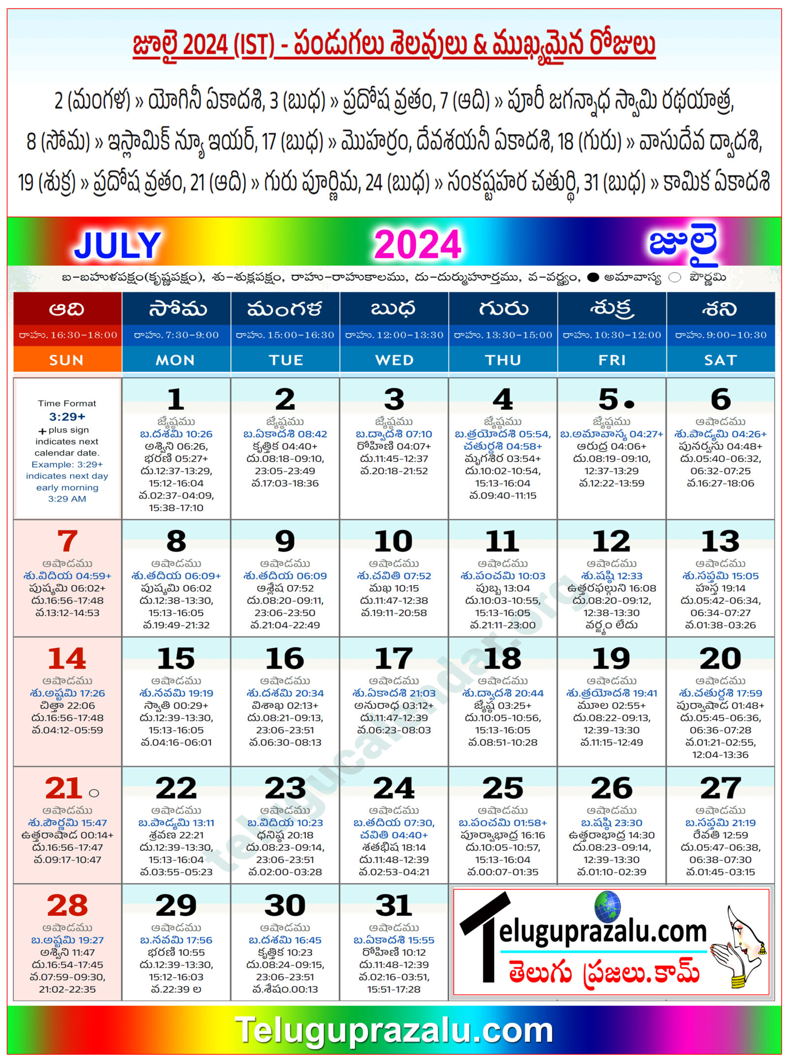 Telugu Calendar July 2024